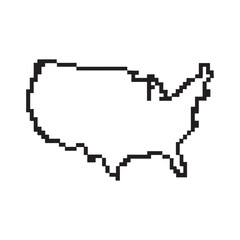 Fototapeta premium A simple pixel art outline map of the United States of America in a retro 8-bit style, vector illustration