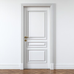White classic door with golden handle and wooden floor