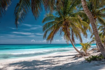 Tropical beach scene with palm trees (2)