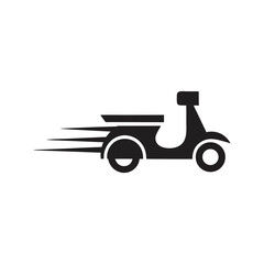 Black silhouette of a scooter with motion lines on a white background moped motorcycle