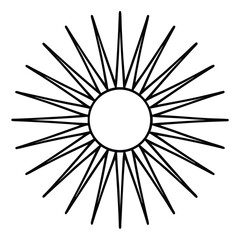 Obraz premium Black Line Art Sun Symbol With Sharp Rays On White Background icon graphic