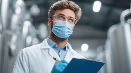 Laboratory research action pharmaceutical facility professional portrait industrial environment close-up view science and safety