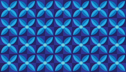 Fototapeta premium Abstract geometric floral pattern with blue color combination. Perfect for designs, wallpapers, and other design needs