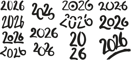2026 lettering for a calendar. Vector handmade set of typography designs for greeting cards etc
