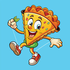 smiling apple pie enjoys flying its kite high in the windy, sunny sky