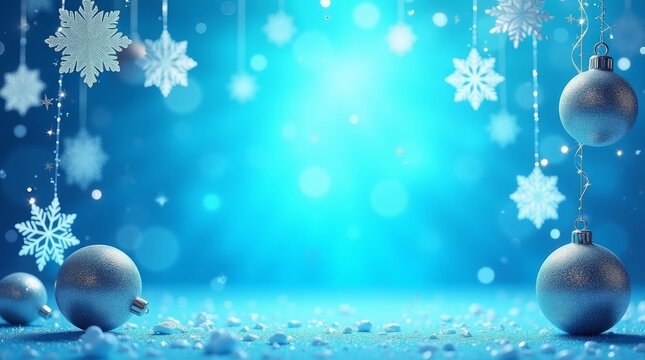 Festive winter ornaments and snowflakes blue