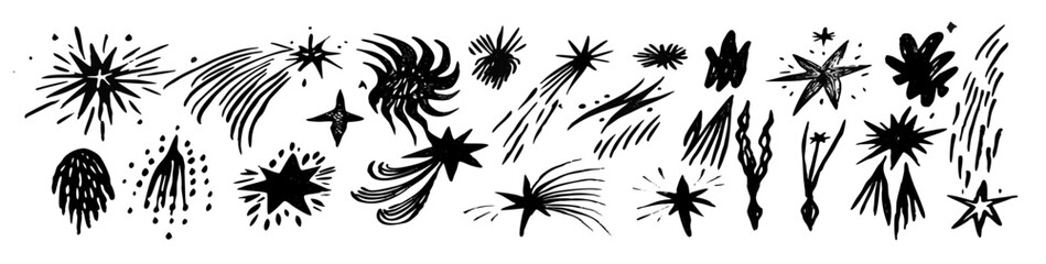 Hand-drawn Starburst & Comet Graphics: Ink Design Elements