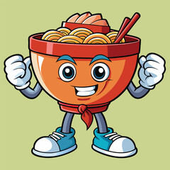 happy red bowl of noodles standing proudly