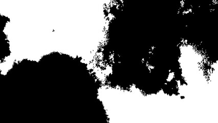 Black and white grunge texture with scattered, grainy patches with ink splatters or sprayed paint on a rough surface. Chaotic, distressed effect, ideal for artistic backgrounds, overlays.