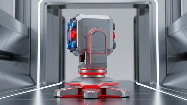 Robotic Security Turret System Guards a Futuristic Science Lab