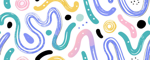 Abstract Pastel Seamless Pattern: Colorful Swirls & Shapes Background