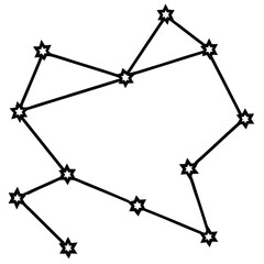 Black outline of a constellation with star shapes on white background Keywords: constellation, stars