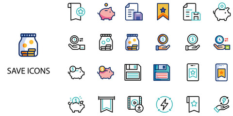 Savings simple concept 24 color icons set .Vector illustration.