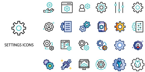 Settings simple concept 24 color icons set .Vector illustration.