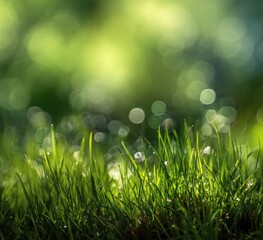 Close-up of dewy grass with bokeh background