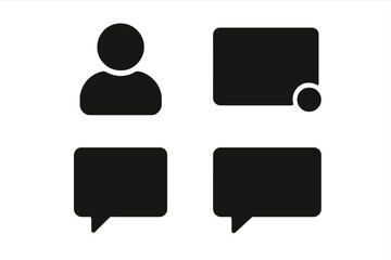 Fototapeta premium Blank social media icons. Solid filled icon set of empty profile picture, blank post with notification, and empty comment or chat box. Vector UI elements for web and app design.