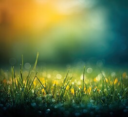 Dewy grass at sunrise, soft focus