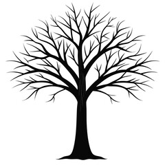 Obraz premium Black Silhouette of a Bare Tree with Visible Roots on White Background vector illustration