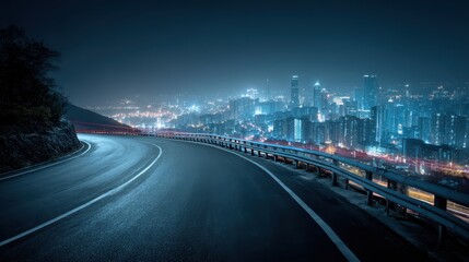 Obraz na płótnie Canvas Night highway curve overlooking city lights