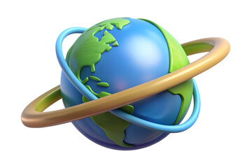 3D render of planet Earth with green recycling arrows circling it.