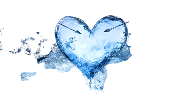 Dynamic Water Heart with Arrows on Transparent Background Showcasing Fluidity and Directional Flow in Motion - Powered by Adobe