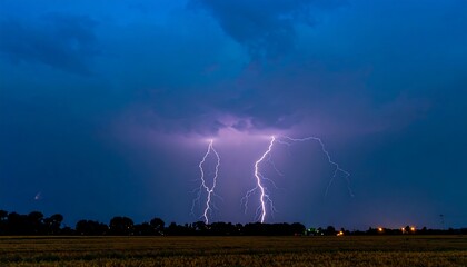 Dramatic storm clouds with lightning over a field