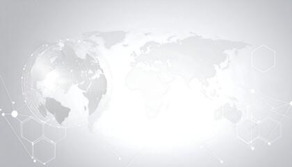 Abstract global design with world map and earth elements. Light gray tones, geometric patterns