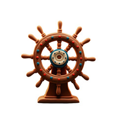 Obraz premium Wooden Ship Steering Wheel with Decorative Accents on a Stand Against Transparent Backdrop