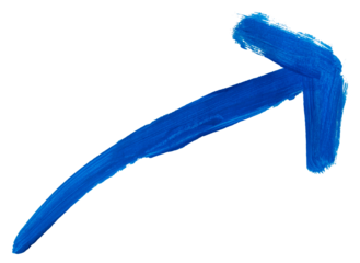 Blue brush stroke paint arrow isolated on transparent background