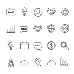 Fototapeta premium Business and Office Line Icons Set: Collection of Modern Outline Symbols for Concepts, Management, and Communication
