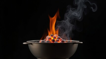 Glowing Embers With Orange Flames And Wispy Smoke barbecue