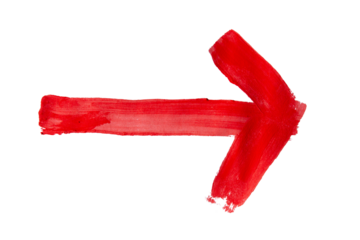 Red brush stroke paint arrow isolated on transparent background