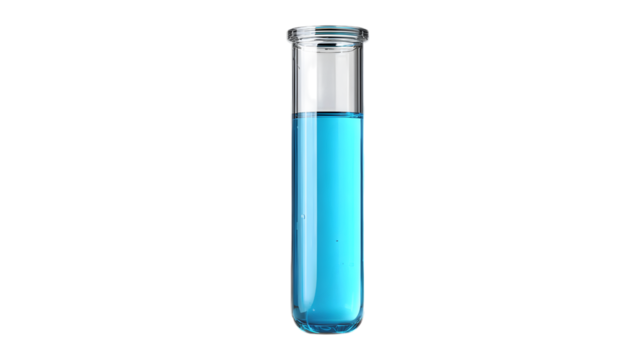 Laboratory Glassware with Blue Liquid Solution for Scientific Research and Experimentation on Transparent Backdrop