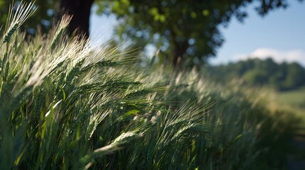 Serene Pastoral Landscape of a Rye Crop Field in the Early Blooming Stage of Inflorescence