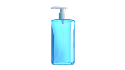 Tall Clear Bottle of Blue Hand Sanitizer with White Pump on Checkered Background for Cleanliness