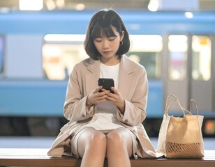 待ち合わせの相手を待つ、駅のベンチにて