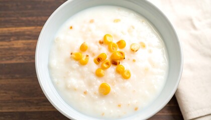 Creamy rice porridge topped with corn kernels