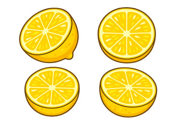 Fresh Lemon Halves with Vibrant Yellow Color and Juicy Texture, Cartoon Vector Illustration for Culinary, Cooking, Beverage, Food, Summer, Citrus Fruit Design Elements