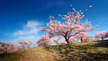 serene spring landscape cherry blossom tilt shift photography blue sky peaceful nature