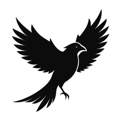 Black silhouette of a bird with outstretched wings on a white background flying
