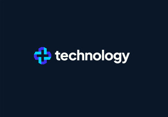 Technology logo design vector. Clean and modern tech logo design. Abstract technology symbol in simple style.