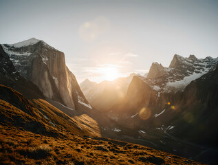 Golden Sunset Over a Majestic Mountain Valley