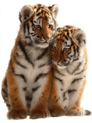 Obraz premium playful tiger cubs in soft lighting on transparent background