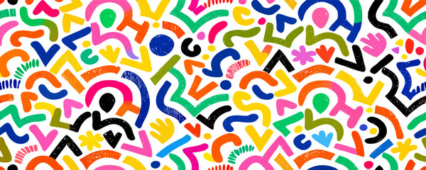 Abstract Colorful Shapes Pattern Background, Bright Hand-Drawn Geometric Design