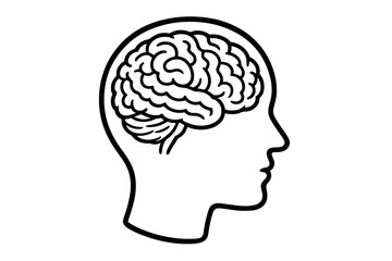 Human head silhouette with brain icon. Concept of thinking, intelligence, and psychology. Mind, memory, and mental health. Neurology and neuroscience symbol. Education and knowledge vector.