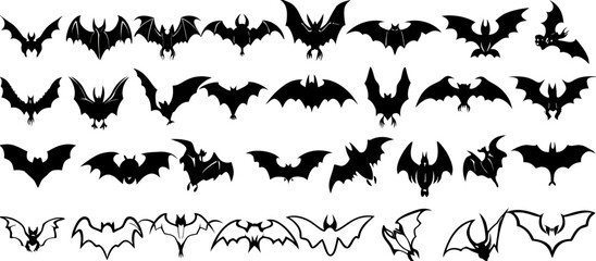 Fototapeta premium Collection of Bat Silhouettes: Halloween Clipart