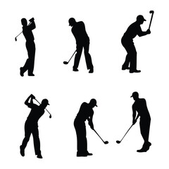 Golf Player Silhouettes – Set of Male Golfers in Swing and Stance Poses