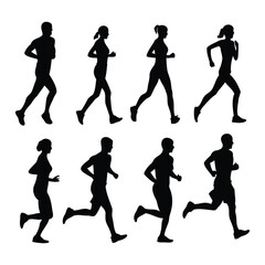 Jogging and Running Silhouettes – Male and Female Runners in Motion