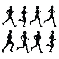 Jogging and Running Silhouettes – Male and Female Runners in Motion