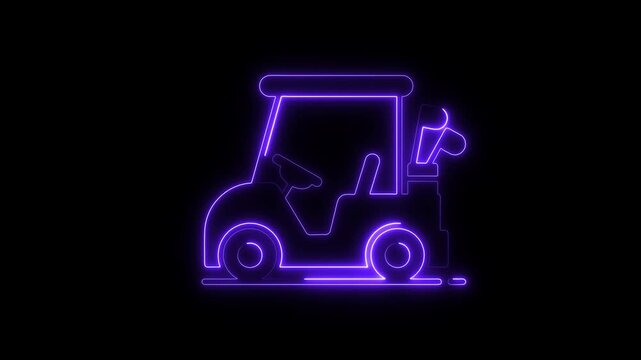 neon light of golf car icon in the black background. 4k video. game, glowing, golf, 4k, 